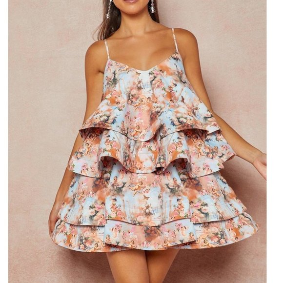 . Dresses & Skirts - Couture Statement Maker! Figure & Floral Print Layer Hem Cami Mini Dress